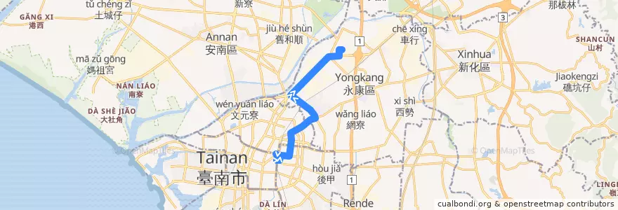 Mapa del recorrido 5路(往鹽行_往程) de la línea  en Tainan.