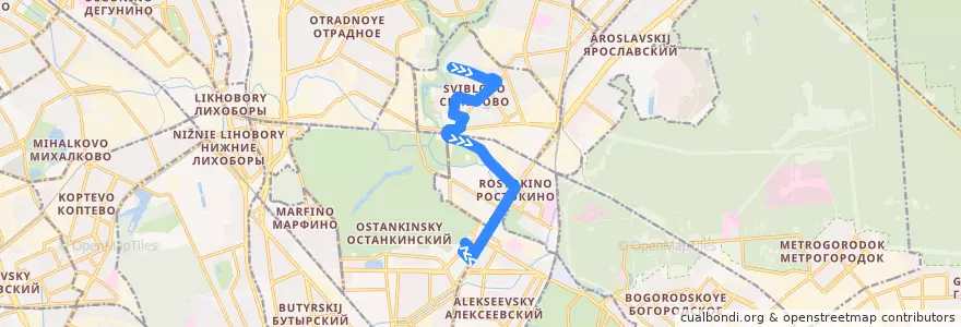 Mapa del recorrido Автобус 195: Проезд Русанова => ВДНХ (северная) de la línea  en Северо-Восточный административный округ.