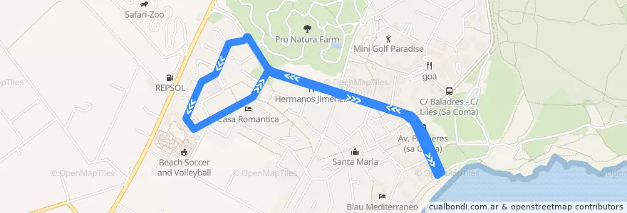 Mapa del recorrido Bouganvilla Park to the Beach de la línea  en Sant Llorenç des Cardassar.