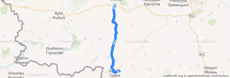 Mapa del recorrido Автобус № 310 : Льгов - Суджа de la línea  en Oblast Koersk.