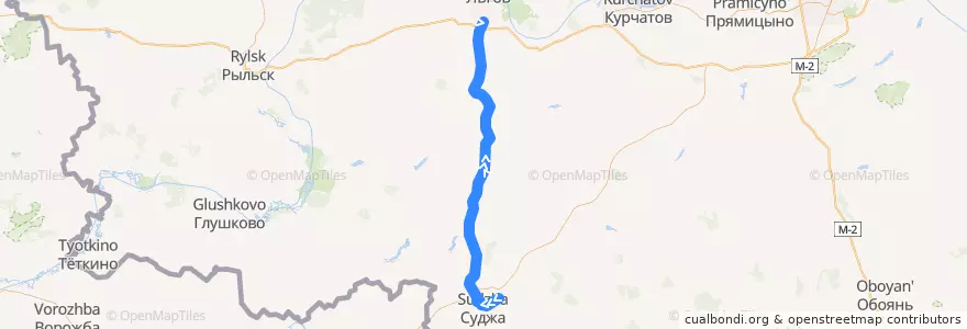 Mapa del recorrido Автобус № 310 : Суджа - Льгов de la línea  en Oblast Koersk.
