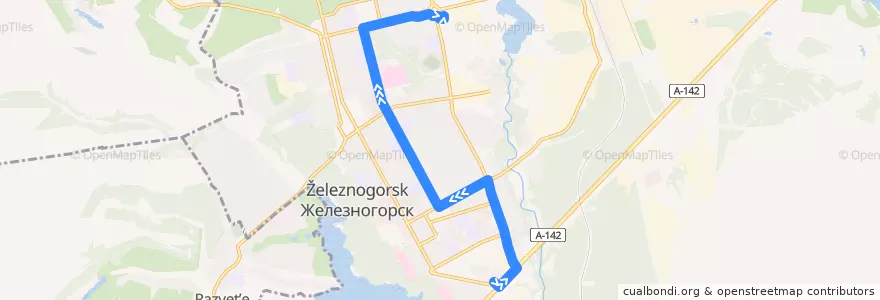 Mapa del recorrido Маршрут автобуса 7А: Автовокзал - 10 мкр.- Городская автостанция de la línea  en городской округ Железногорск.