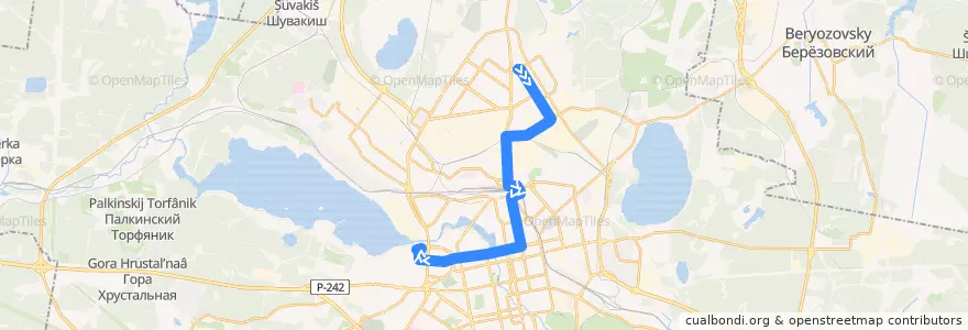 Mapa del recorrido Трамвай 2. Фрезеровщиков - ВИЗ de la línea  en городской округ Екатеринбург.
