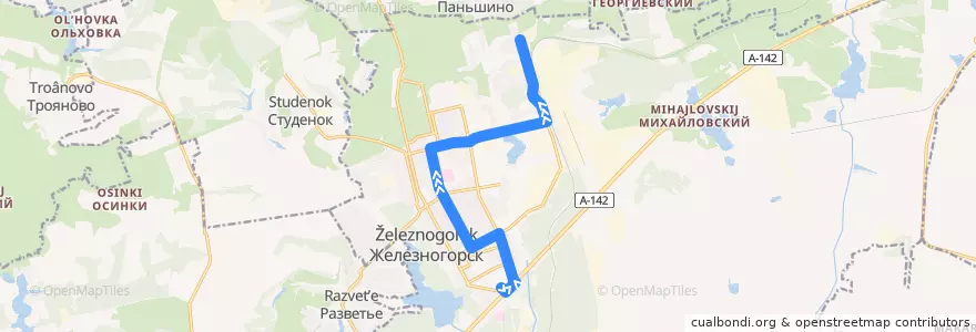 Mapa del recorrido Маршрут автобуса № 3А: Автовокзал - ЖДВ - СМП de la línea  en городской округ Железногорск.