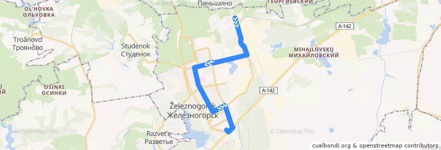Mapa del recorrido Маршрут автобуса № 3А: СМП-ЖДВ-Автовокзал de la línea  en городской округ Железногорск.