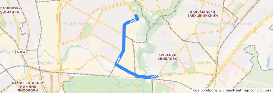 Mapa del recorrido Автобус 134: Метро «Ботанический сад» => Юрловский проезд de la línea  en Nordöstlicher Verwaltungsbezirk.