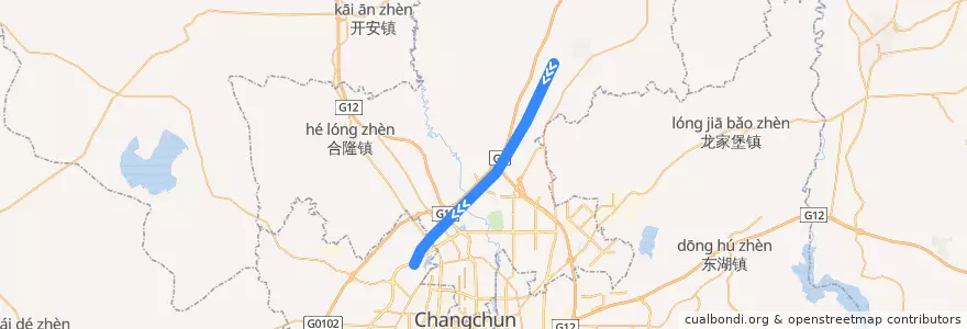 Mapa del recorrido Beijing–Harbin High-Speed Railway 京哈客运专线 de la línea  en 宽城区.