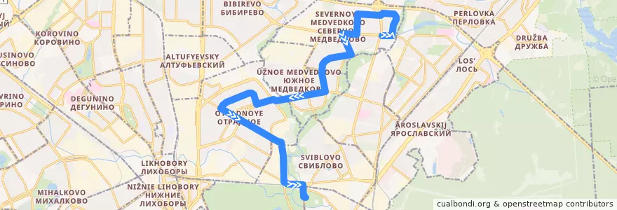Mapa del recorrido Автобус 71: Осташковская улица => Метро «Ботанический сад» de la línea  en Nordöstlicher Verwaltungsbezirk.