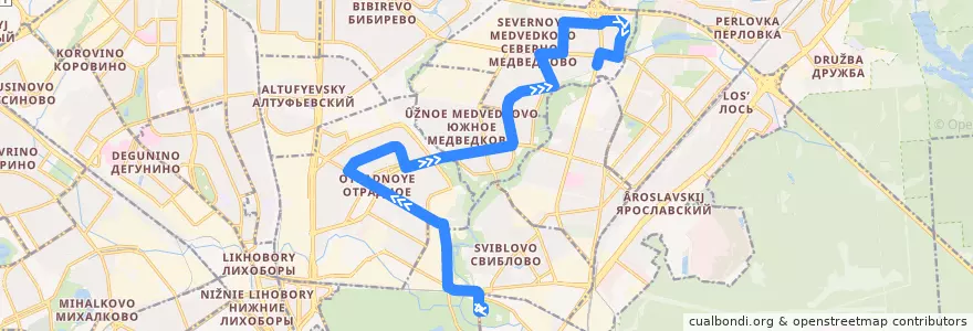 Mapa del recorrido Автобус 71: Метро «Ботанический сад» => Осташковская улица de la línea  en Северо-Восточный административный округ.