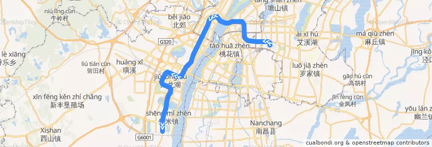 Mapa del recorrido 南昌轨道交通2号线 de la línea  en نانتشانغ.