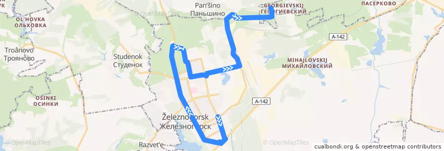 Mapa del recorrido Маршрут автобуса 198: Горгаз - АВ - Шахтер de la línea  en Oblast de Koursk.
