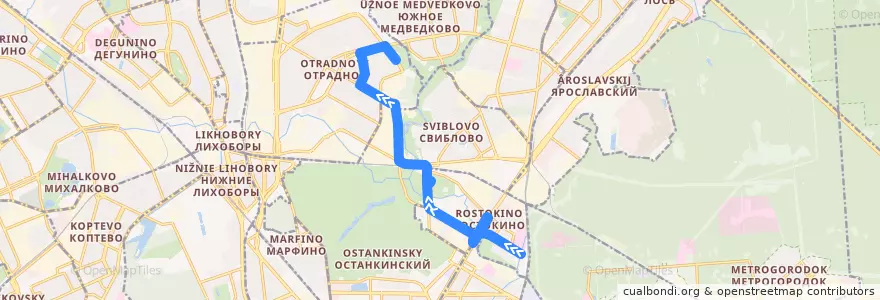 Mapa del recorrido Автобус 603: Платформа Яуза => Юрловский проезд de la línea  en Nordöstlicher Verwaltungsbezirk.
