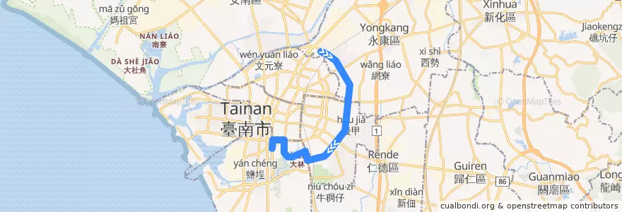 Mapa del recorrido 15路(正線_往程) de la línea  en 臺南市.