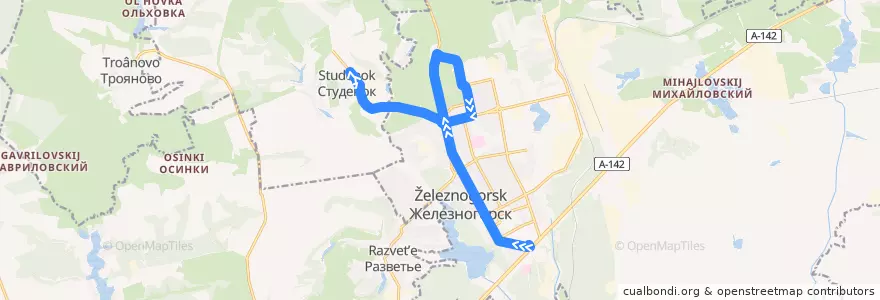 Mapa del recorrido Маршрут автобуса 218: Автовокзал-Студенок de la línea  en городской округ Железногорск.