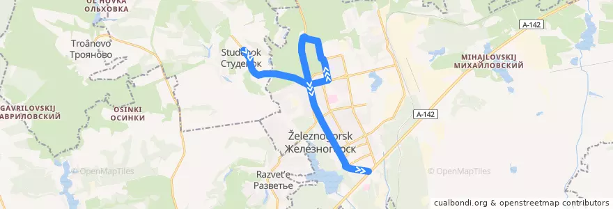 Mapa del recorrido Маршрут автобуса 218: Студенок - Автовокзал de la línea  en городской округ Железногорск.