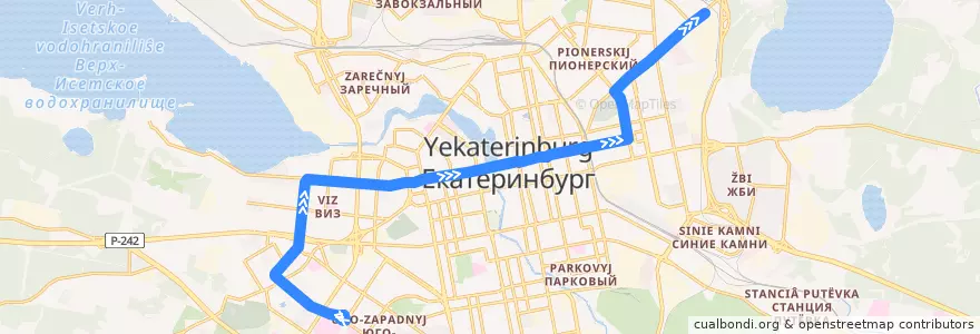 Mapa del recorrido Трамвай 18. Волгоградская - Шарташ de la línea  en городской округ Екатеринбург.