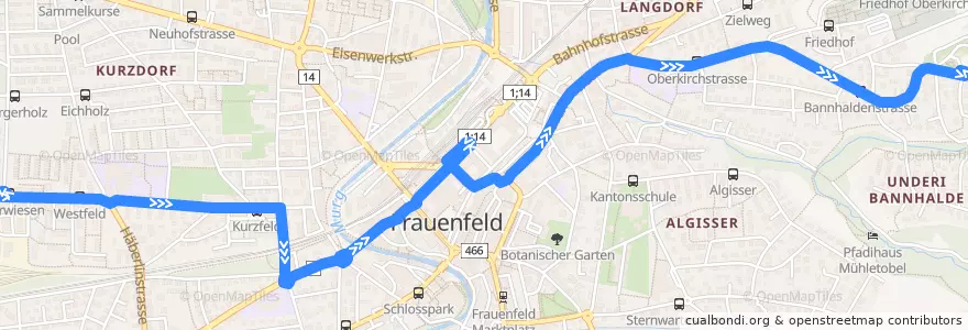 Mapa del recorrido Bus 3: Oberwiesen => Plättli Zoo de la línea  en Frauenfeld.