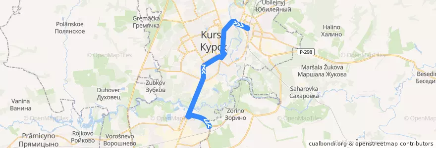 Mapa del recorrido Маршрут автобуса №74: "Магазин "Дубрава" - Железнодорожный вокзал" de la línea  en городской округ Курск.