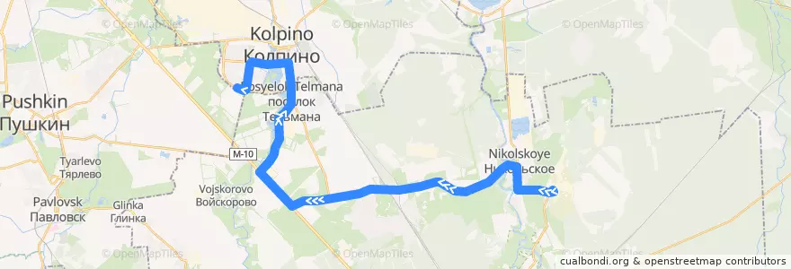 Mapa del recorrido Автобус № 540: завод "Сокол" => Колпино, Заводской проспект de la línea  en Тосненский район.