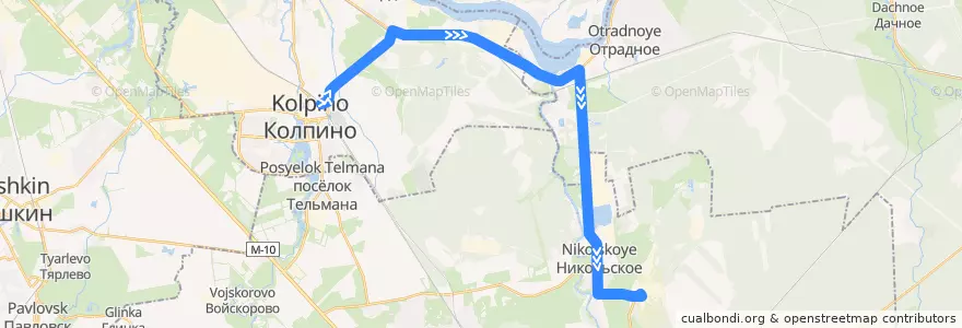 Mapa del recorrido Автобус № 438з: Колпино, вокзал => завод "Сокол" de la línea  en Ленинградская область.