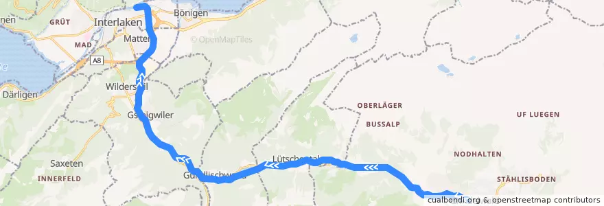 Mapa del recorrido R 312: Grindelwald => Interlaken Ost de la línea  en Verwaltungskreis Interlaken-Oberhasli.