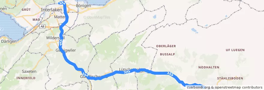 Mapa del recorrido R 312: Interlaken Ost => Grindelwald de la línea  en Verwaltungskreis Interlaken-Oberhasli.