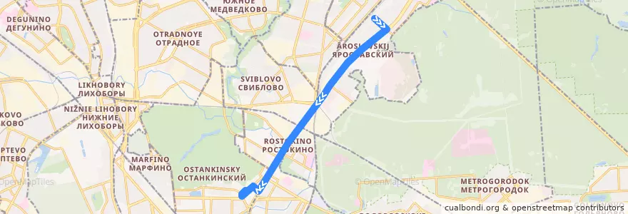 Mapa del recorrido Автобус 244: Федоскинская улица => ВДНХ (южная) de la línea  en Северо-Восточный административный округ.