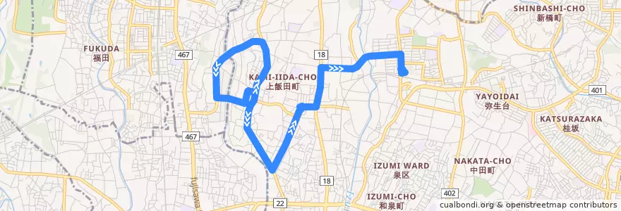 Mapa del recorrido いずみ野06系統 de la línea  en Préfecture de Kanagawa.