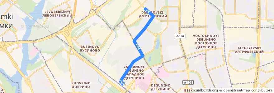 Mapa del recorrido Автобус 665: Станция Ховрино - Лобненская улица de la línea  en Nördlicher Verwaltungsbezirk.