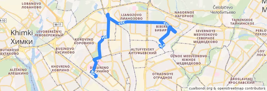 Mapa del recorrido Автобус 92: Метро «Бибирево» => Платформа Моссельмаш de la línea  en Moskou.