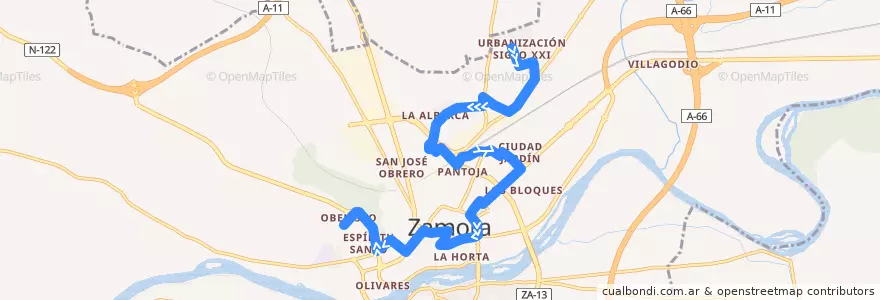 Mapa del recorrido Línea 3 de la línea  en Zamora.