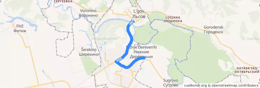 Mapa del recorrido Автобус №7: Льгов (АС) - Н.Деревеньки de la línea  en городской округ Льгов.