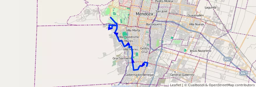 Mapa del recorrido 31 - Refuerzo E.G.B. 3 - Liceo Agrícola - Vinculación por el Oeste de la línea G03 en Godoy Cruz.
