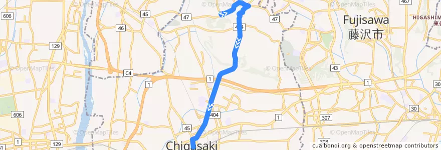 Mapa del recorrido 茅ヶ崎50系統 de la línea  en 茅ヶ崎市.