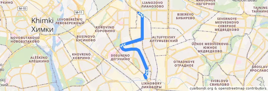 Mapa del recorrido Автобус №167: Платформа "Лианозово" - Метро "Верхние Лихоборы" de la línea  en Северный административный округ.
