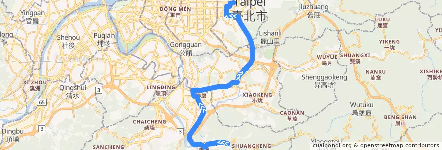 Mapa del recorrido 臺北市 647 大崎腳-捷運市政府站(往程) de la línea  en Nouveau Taipei.