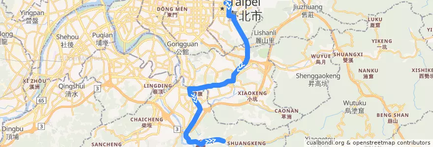 Mapa del recorrido 臺北市 647 捷運市政府站-大崎腳(返程) de la línea  en تايبيه الجديدة.