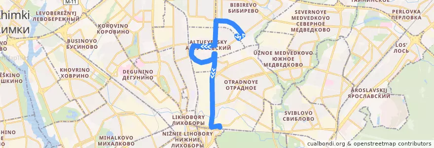 Mapa del recorrido Автобус 53: Улица Корнейчука => Метро «Владыкино» de la línea  en Северо-Восточный административный округ.