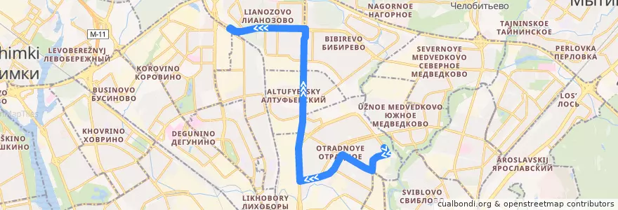 Mapa del recorrido Автобус 98: Юрловский проезд - платформа "Лианозово" de la línea  en Nordöstlicher Verwaltungsbezirk.