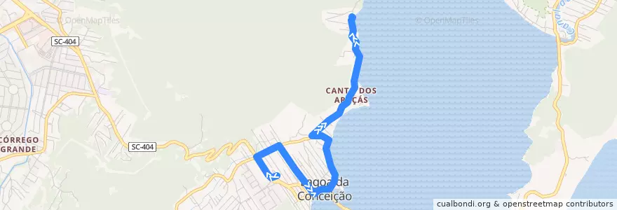 Mapa del recorrido Ônibus 362: Canto dos Araçás, TILAG => Bairro de la línea  en Florianópolis.
