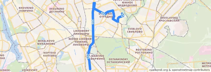 Mapa del recorrido Автобус 23: Юрловский проезд => Метро «Тимирязевская» de la línea  en Северо-Восточный административный округ.