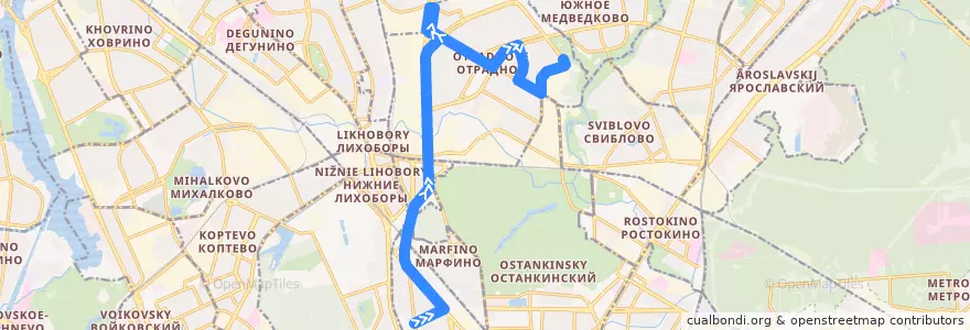 Mapa del recorrido Автобус 23: Метро «Тимирязевская» => Юрловский проезд de la línea  en Северо-Восточный административный округ.