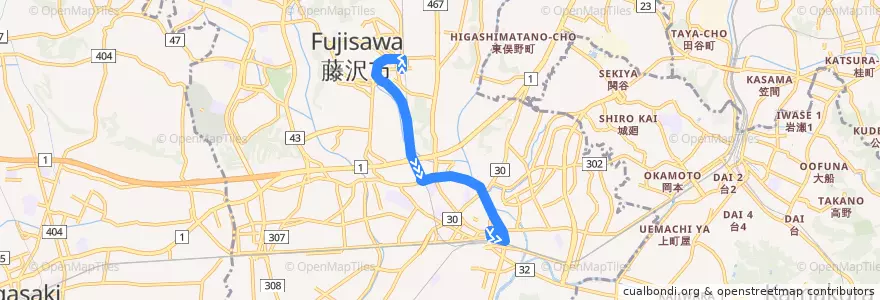 Mapa del recorrido 藤沢36系統 de la línea  en 藤沢市.