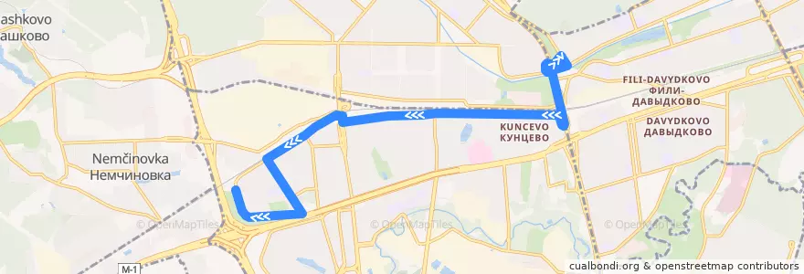 Mapa del recorrido Автобус 16: Метро "Кунцевская" => 66-й квартал Кунцева de la línea  en Можайский район.
