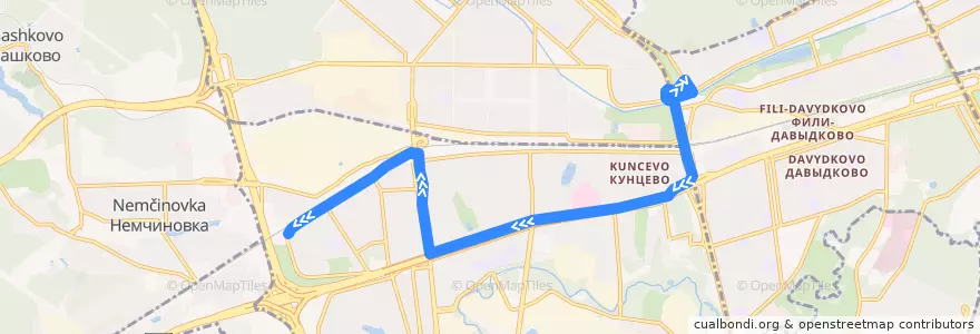 Mapa del recorrido Автобус 45: Метро "Кунцевская" => 66-й квартал Кунцева de la línea  en Можайский район.