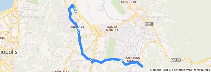 Mapa del recorrido Ônibus 163: Córrego Grande, TITRI => Substação de la línea  en Florianópolis.