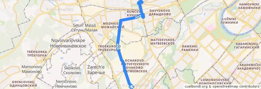 Mapa del recorrido Автобус 610к: Пищекомбинат => Метро "Кунцевская" de la línea  en Западный административный округ.