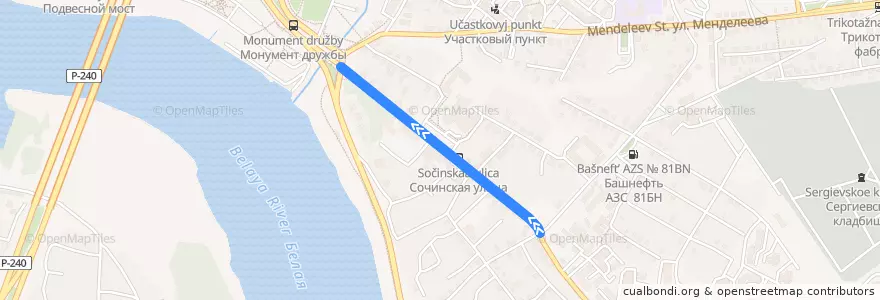 Mapa del recorrido Автобус №54 ОК "Сипайловский" - НПО "Иммунопрепарат" de la línea  en городской округ Уфа.