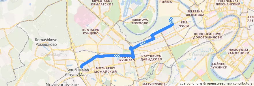 Mapa del recorrido Автобус 178: Фили => 66-й квартал Кунцева de la línea  en Западный административный округ.