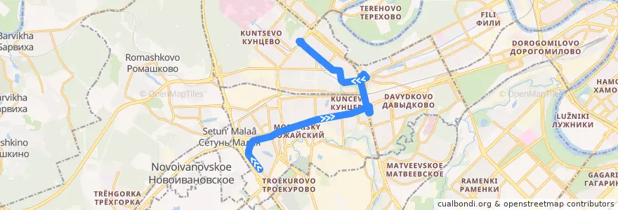 Mapa del recorrido Автобус 190: Беловежская улица - метро "Молодёжная" de la línea  en Western Administrative Okrug.